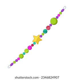 Beaded bracelet or necklace for kids on white background. Jewelry from colorful plastic beads for children cartoon illustration. Accessories, fashion concept
