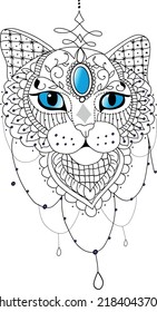 Gato con carne. Tatuaje también. Ilustración de gato.