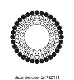 Ícone de círculo com contas. Vetor de ornamento redondo. Padrão branco preto. Forma decorativa abstrata.