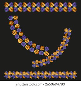 Beaded curve icon. Dotted chain sweep. Dynamic Vector arc. Purple orange trail.