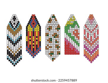 Beaded earrings design template vector. Jewelry beads pattern scheme.