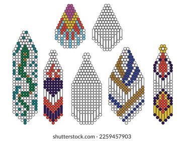 Beaded earrings design template vector. Jewelry beads pattern scheme.