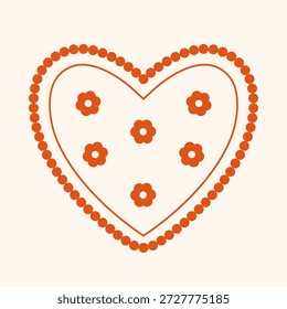 Beaded heart frame with outline border and flowers inside. Valentine's day decorative clip art. Romantic february 14 illustration. Vector design