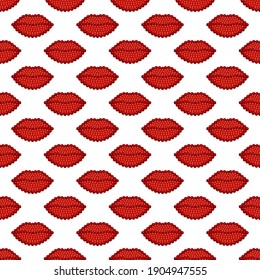 Beaded red lips. 3D vector illustration. Seamless pattern.