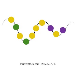 Beaded thread of three colors for Mardi Gras, carnival attribute for a festival or holiday poster vector illustration