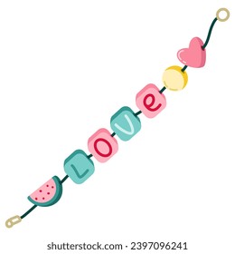 Beads bracelets with love, lettering vector illustration