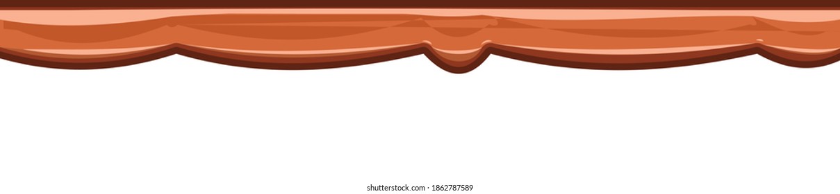 Beads of brown liquid. Light chocolate, caramel. Custard. Thick flowing paint. Slime. The drops are slipping. The isolated object on a white background. Flat cartoon style. Shine. Frame. Vector