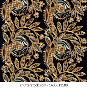Beads Chain Gemstones Vector Embroidery Seamless Pattern