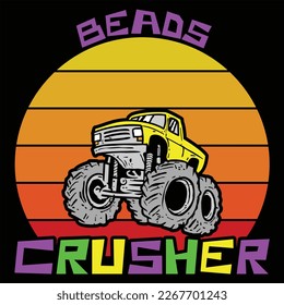 Beads Crusher, Mardi Gras shirt print template, Typography design for Carnival celebration, Christian feasts, Epiphany, culminating  Ash Wednesday, Shrove Tuesday.