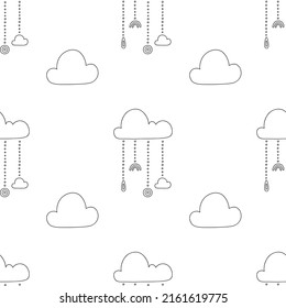Las perlas con gota, nube, arco iris, círculo. Patrón transparente del vector