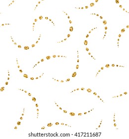 Beads geometric seamless pattern. Gold glitter white template. Abstract elegance texture. Golden polka dots. Retro vintage decoration. Design print for wallpaper, wrapping, fabric. Vector Illustration