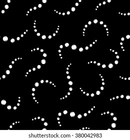 Beads geometric seamless pattern. White wavy bead on black background. Fashion graphic design. Modern stylish abstract texture. Template for prints, textiles, wrapping, wallpaper. VECTOR illustration.