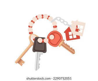 Beads keychain with different keys vector illustration isolated on white background