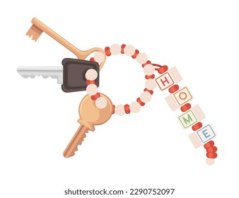 Beads keychain with different keys vector illustration isolated on white background