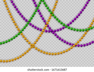 Beads for Mardi Gras for decoration and covering on the transparent background.