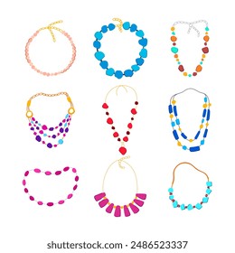 beads necklace set cartoon. chain gras, woman accessories, luxury school beads necklace sign. isolated symbol vector illustration