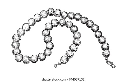 Beads, necklace - vector illustration.  Hand drawn linear illustration of a jewelry. Isolated jewelry accessories.