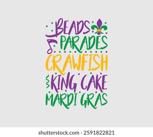 Beads Parades Crawfish King Cake Mardi Gras, Mardi Gras Design Idea, Retro Mardi Gras T-shirt - Fat Tuesday Carnival t shirt design