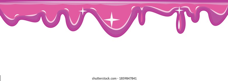 Beads of pink liquid. The paint runs off thickly. Jelly. The drops slide. The isolated object on a white background. Frame. Vector