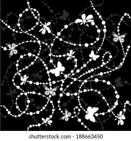 Beads seamless background with butterflies. Vector 