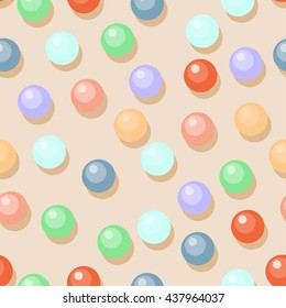 Beads seamless pattern background. Flat style. Cartoon bright beads isolated on soft beige cover for use in design.