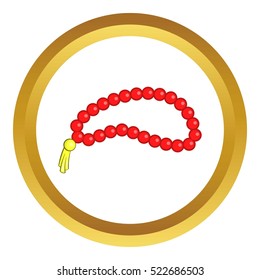 Beads vector icon in golden circle, cartoon style isolated on white background