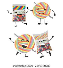 Beads and yarn emoji, Colorful illustration watercolor vector