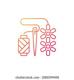 Beadwork gradient linear vector icon. Attaching beads with sewing needle. Fabric decoration. Jewelry hobby. Thin line color symbols. Modern style pictogram. Vector isolated outline drawing