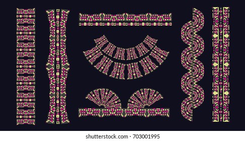 Beadwork with ornament. Ethnic jewelry. Fashion embroidery for women's clothing.