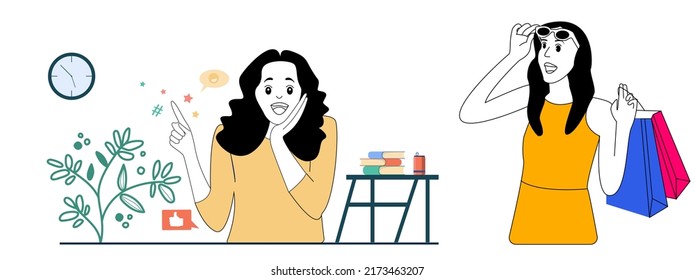 Beafutiful girls happy expressions vector illustrations design element drawing