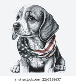 Beagle Dog American Flag Vector Illustration Tshirt Design Logo Icon Greeting Card Postcard
