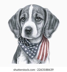 Beagle Dog American Flag Vector Ilustración Tshirt Diseño Icono Tarjeta de bienvenida