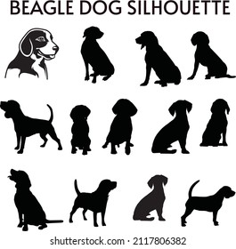 Beagle dog animal silhouette, Dog breeds silhouette, Animal silhouette symbol, Vector dog breeds silhouettes set
