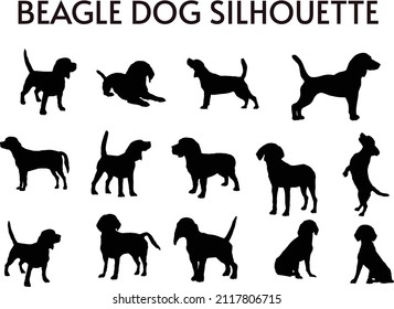 Beagle dog animal silhouette, Dog breeds silhouette, Animal silhouette symbol, Vector dog breeds silhouettes set