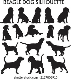 Beagle dog animal silhouette, Dog breeds silhouette, Animal silhouette symbol, Vector dog breeds silhouettes set