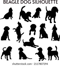 Beagle dog animal silhouette, Dog breeds silhouette, Animal silhouette symbol, Vector dog breeds silhouettes set