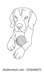 Beagle Dog With Ball. Isolated Outlined Vector Illustration