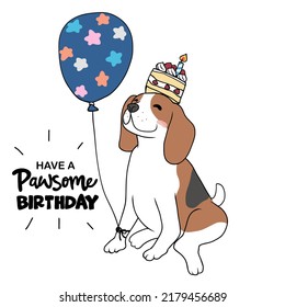 Beagle dog with balloon cartoon, Happy Birthday card vector illustration	