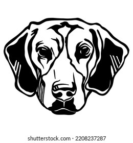 Beagle dog black contour portrait. Dog head in front view vector illustration isolated on white background. For decor, design, print, poster, postcard, sticker, t-shirt, cricut, tattoo and embroidery