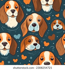 Beagle dog cartoon design vector illustration seamless pattern texture background wallpaper.
