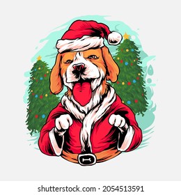 beagle dog christmas illustration premium vector