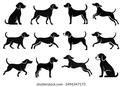 Beagle Dog collection silhouette black vector on white background