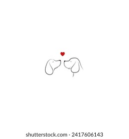 Beagle dog couple with a red heart as a symbol of Valentine's Day.