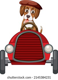 A beagle dog driving car toy illustration