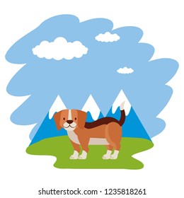 beagle dog grass mountains landscape