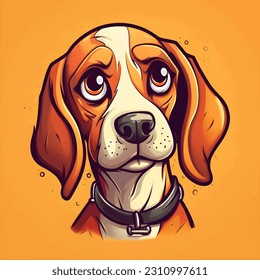 Beagle dog head and face in cartoon vector illustration design with orange background.