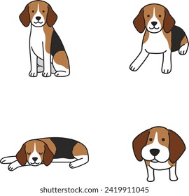 Juego de iconos de perro Beagle. Juego de dibujos animados de iconos vectoriales de perro para el diseño web