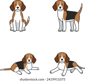 Beagle dog icon set. Cartoon set of dog vector icons for web design