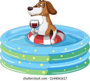 A beagle dog in inflatable pool illustration