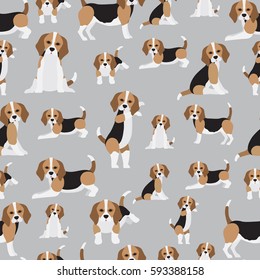 Beagle dog on gray background pattern. Animal seamless pattern design. 